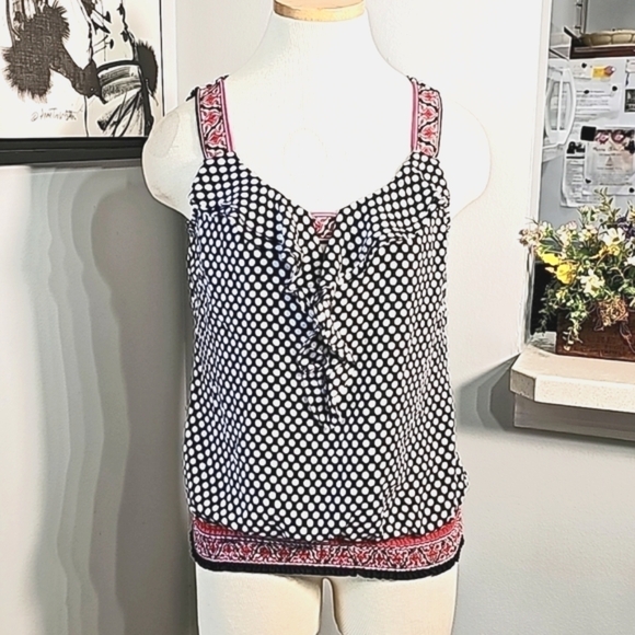 WHITE HOUSE BLACK MARKET, women's Y2K Top Black and white dots. Size small. - Picture 1 of 10